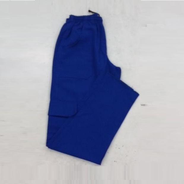 Calça de brim azul marinho masculina para uniforme com bolso lateral