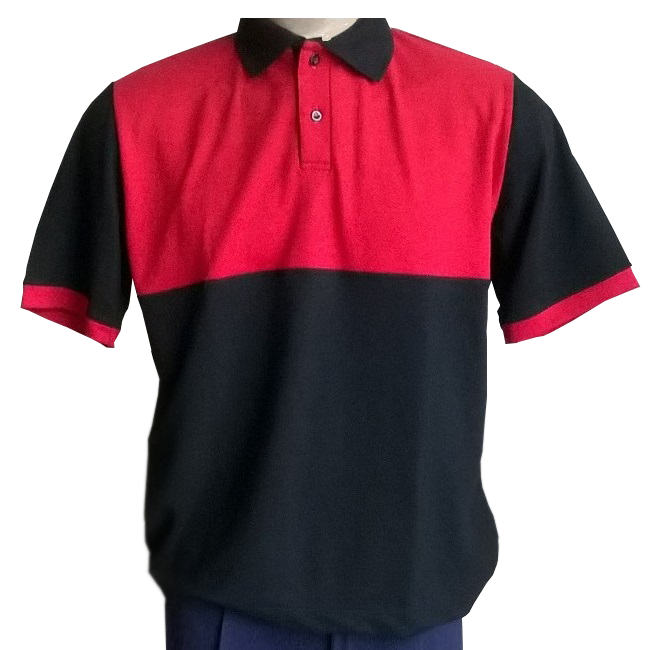 Camisa polo preta com detalhe vermelho personalizada para servi�os industriais